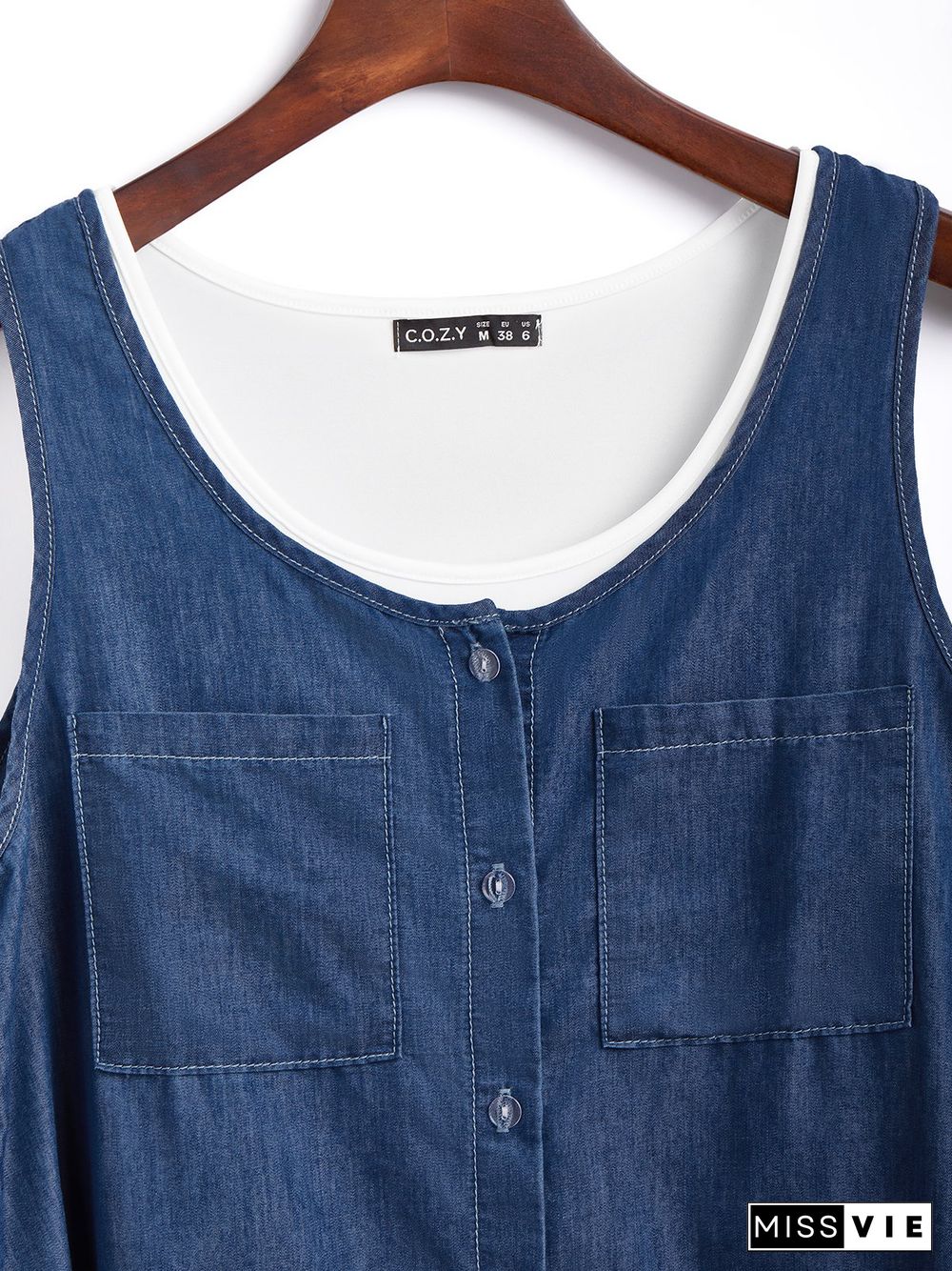 Women Denim Sleeveless Casual Mini Dresses(Contains lining)