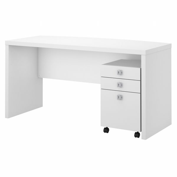 Office by kathy ireland Echo Bow Front Desk with Mobile File Cabinet in Pure White