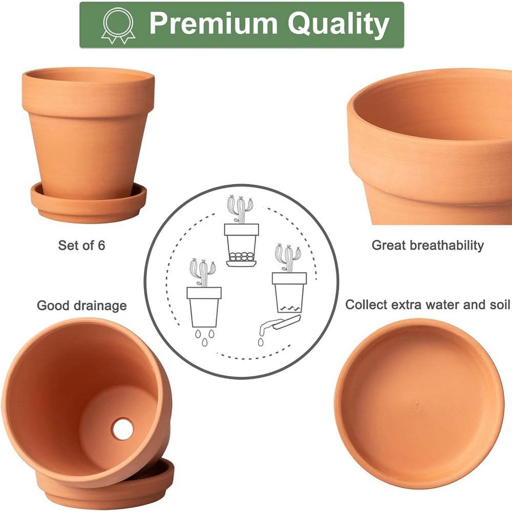 ITOPFOX Classic 4 in. L x 4 in. W x 4 in. H Brown Clay Round Indoor Planter (6-Pack) HDPH031OT296