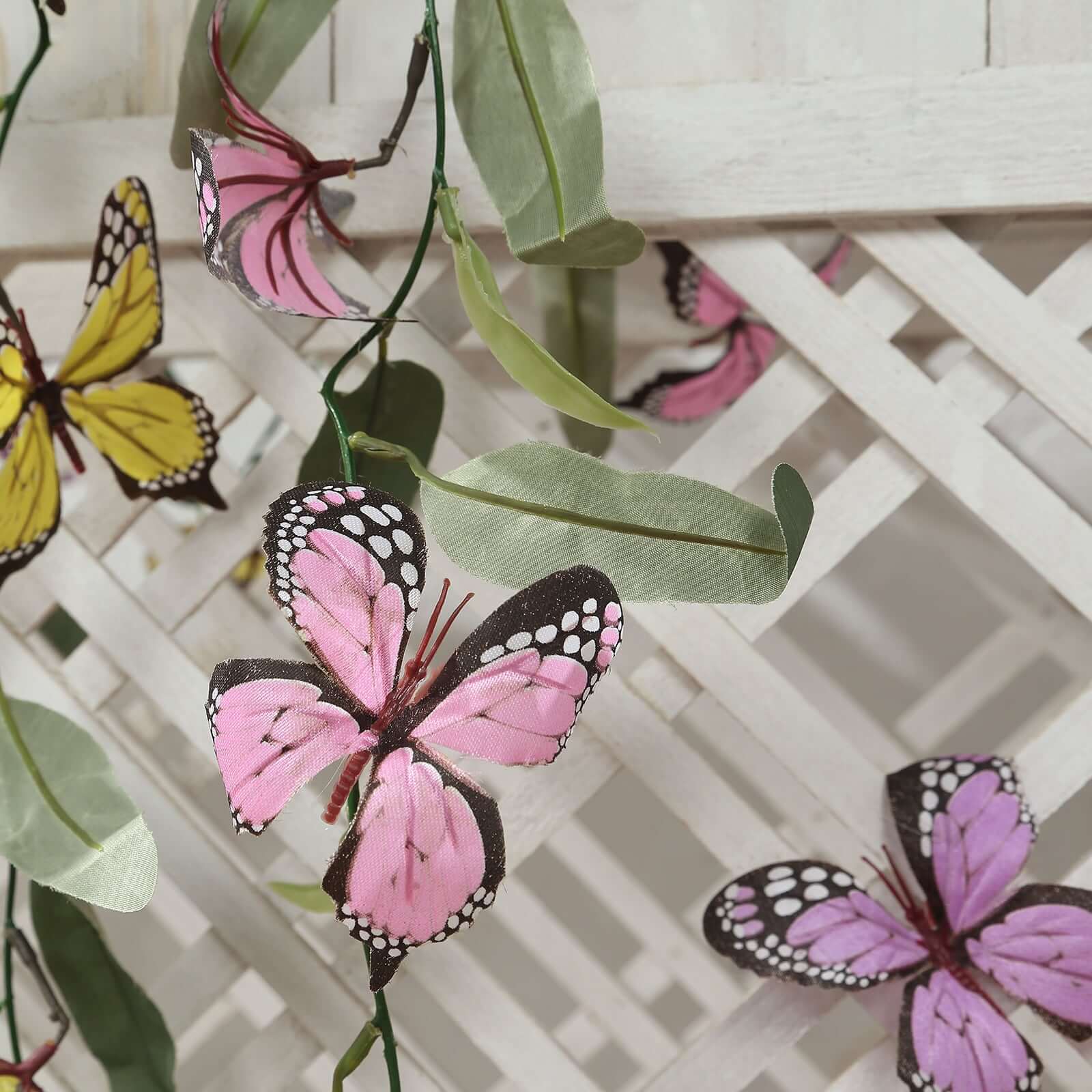 3 Pack Faux Butterfly Flowers Garland with Willow Greenery Leaves, Artificial Garland Vines - 6ft