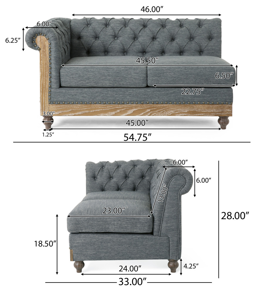 Alejandro Chesterfield Tufted Fabric 5 Seater Sectional Sofa with Nailhead Trim   French Country   Sectional Sofas   by GDFStudio  Houzz