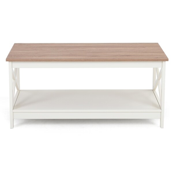 Sophia and William Coffee Table Rustic Cocktail Table with Storage Shelf