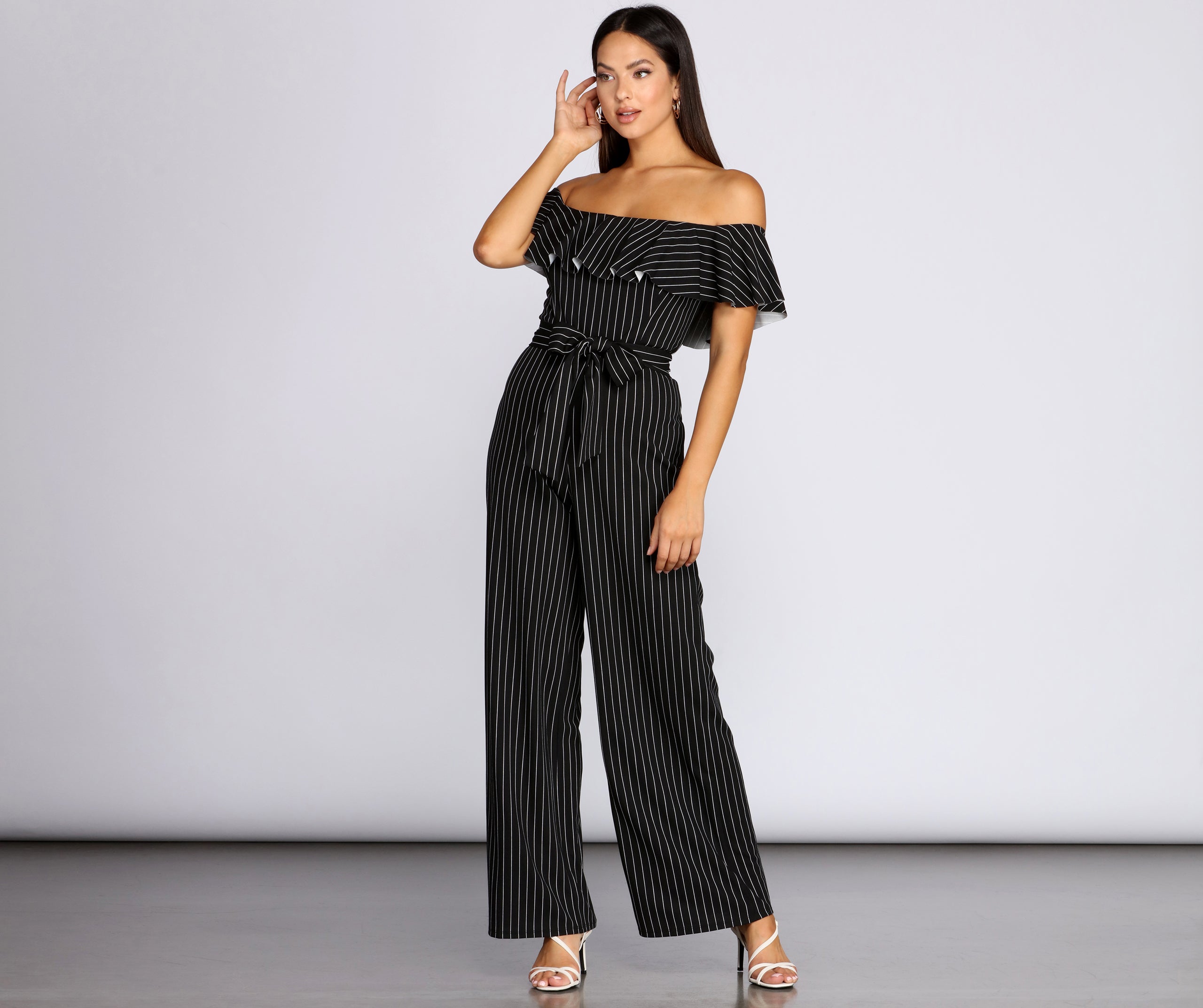 Stylishly Striped Off The Shoulder Jumpsuit