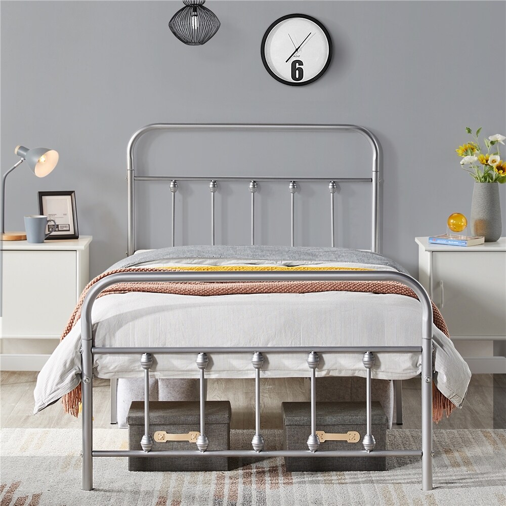 Yaheetech Metal Frames Bed with High Headboard and Footboard