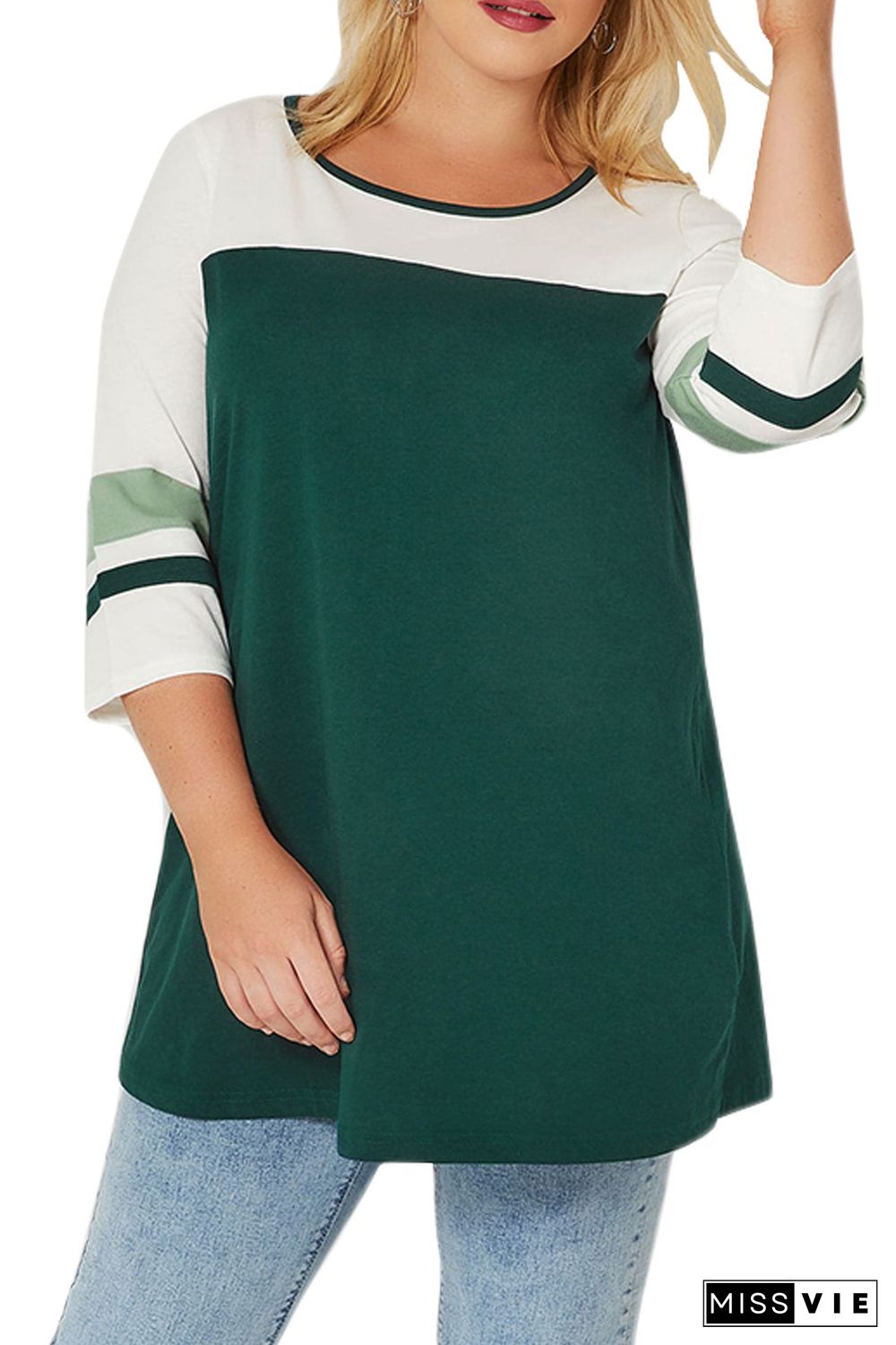 Colorblock 3/4 Sleeve Plus Size Top