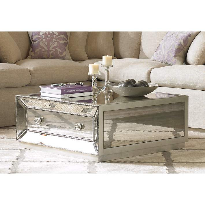 Modеrn Glam Castеrеd Cocktail Tablе Antiquеd Mirror Panеls   Transitional   Coffee Tables   by Sideboards and Things  Houzz