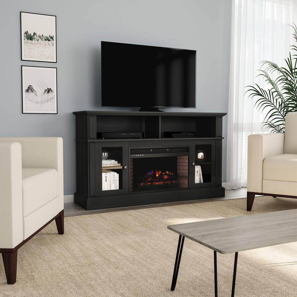 Northwest 59 in. Freestanding Console Electric Fireplace TV Stand in Woodgrain Black HW0200155