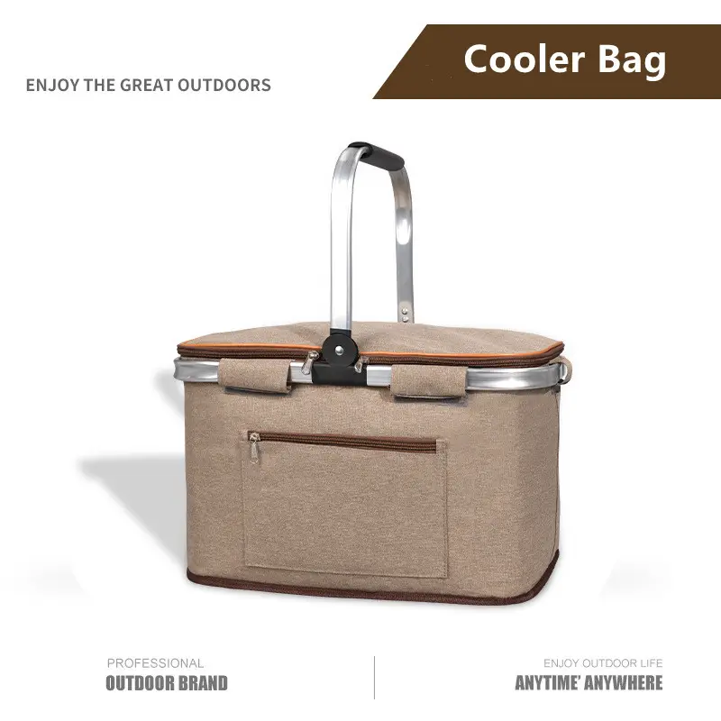 2022 new product Portable Foldable Picnic Cooler Bag outdoor Aluminum rod storage basket Waterproof Foil Cooler Bag