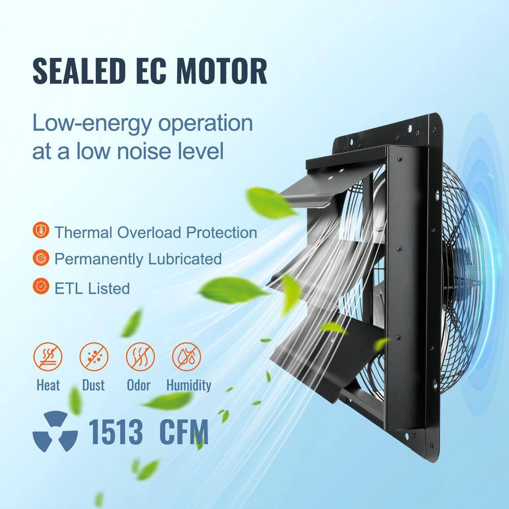 VEVOR Shutter Exhaust Fan 14 in.1513 CFM 10-Speed Adjustable Wall Mount Attic Fan Ventilation and Cooling for Greenhouses BYCSPQSDJEC14Y5NAV1