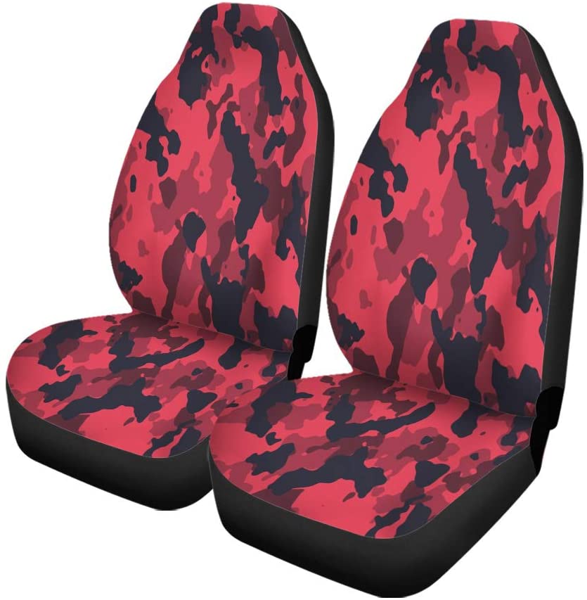 FMSHPON Set of 2 Car Seat Covers Red Camouflage Universal Auto Front Seats Protector Fits for Car，SUV Sedan，Truck