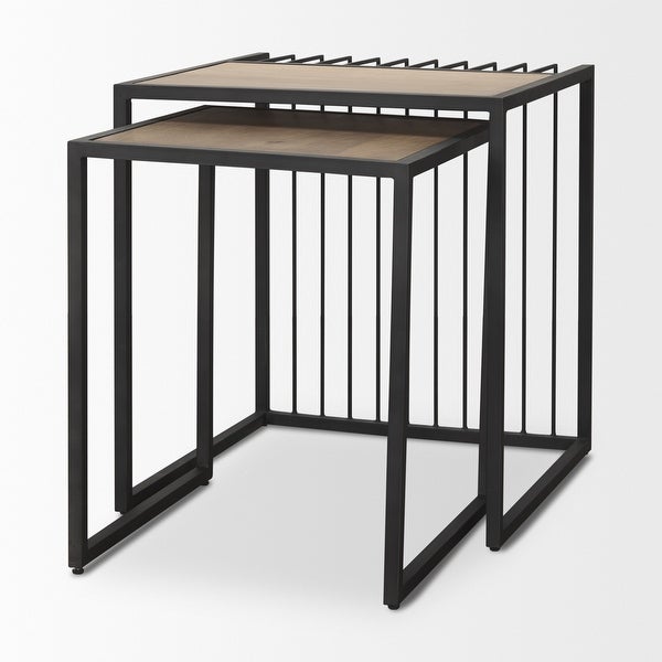 Miles Black Metal w/ Light Brown Solid Wood Nesting End Tables