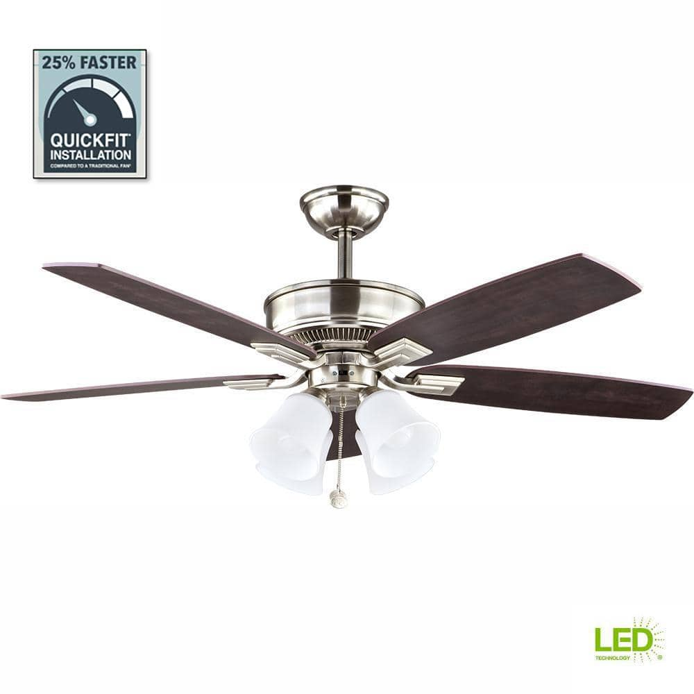 Hampton Bay Devron 52 in LED Indoor Brushed Nickel Ceiling Fan with Light Kit