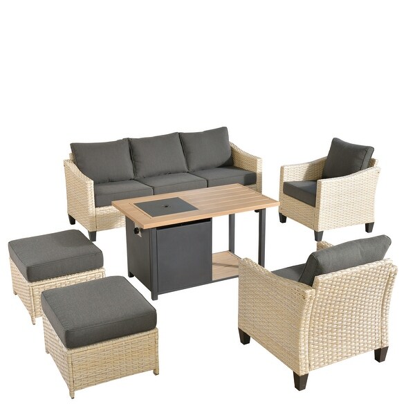 XIZZI 6Piece Outdoor Patio Wicker Furniture with Fire Pit Table