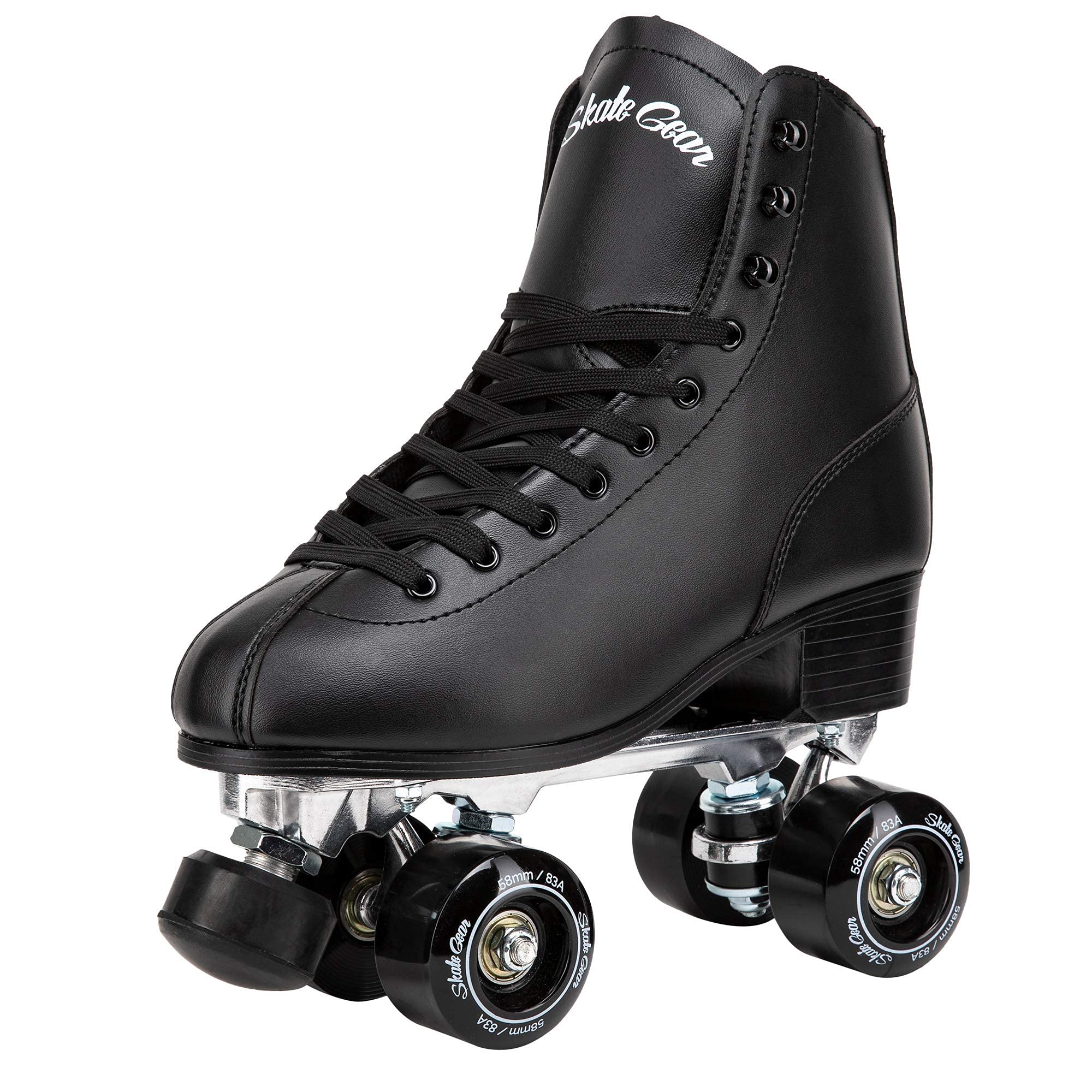 Skate Gear Extra Support Quad Roller Skates for Kids and Adults (Black， Women's 7 / Youth 6 / Men's 6)