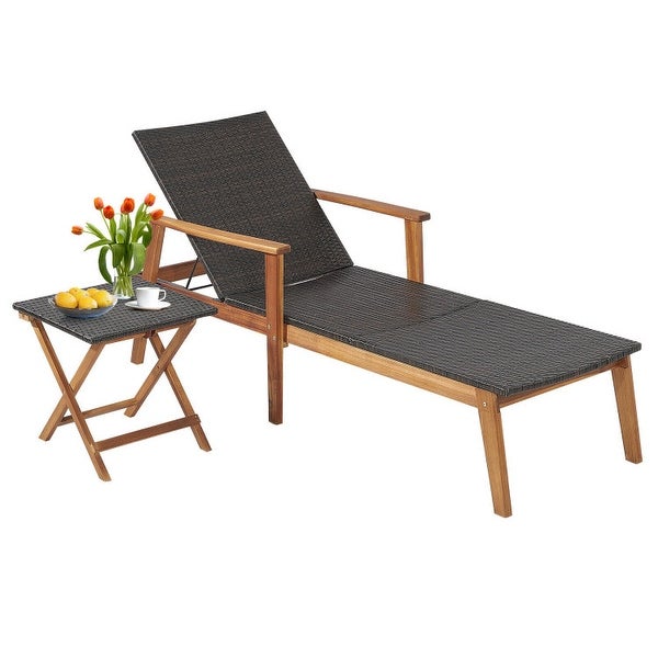 2 Pieces Patio Chaise Lounge and Table Set with 4-Level Adjustable Backrest