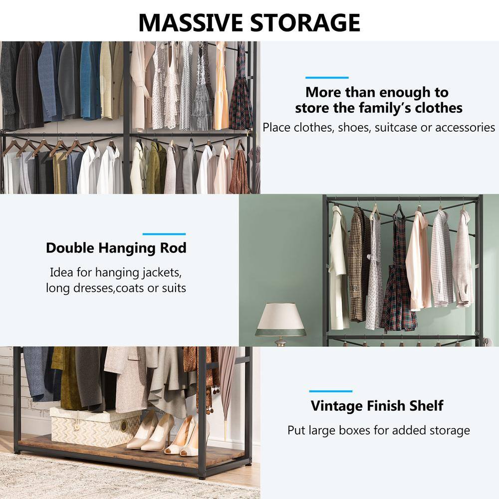 BYBLIGHT 78 in. Brown Free-standing Industrial Clothes Rack Freestanding Closet Organizer Storage with Double Rods BB-U028GX1