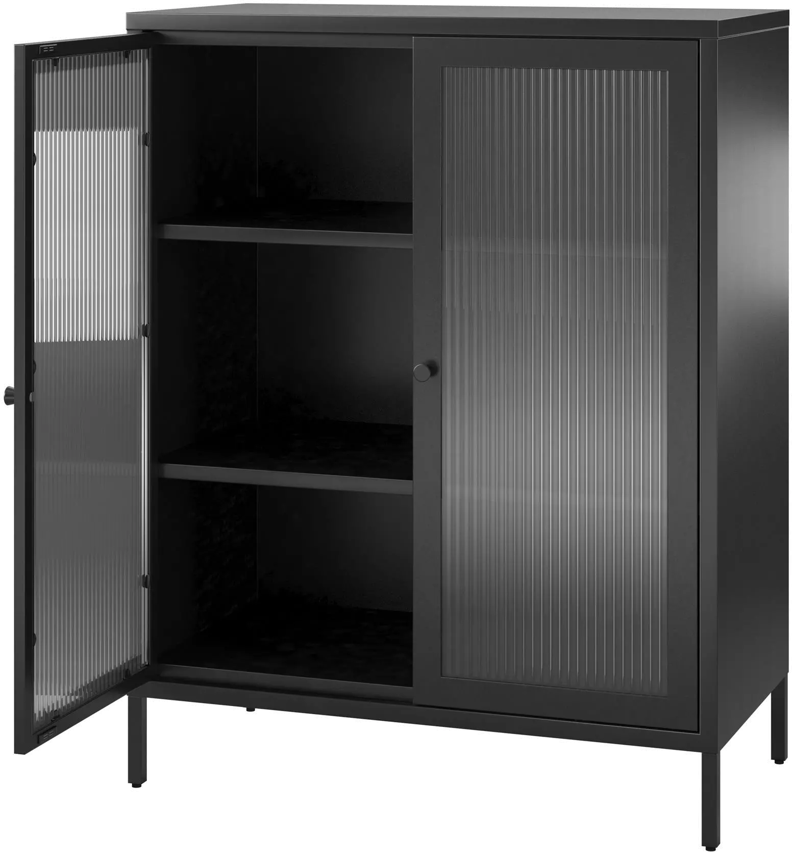 Ashbury Black 40H Accent Cabinet with Fluted Glass Doors