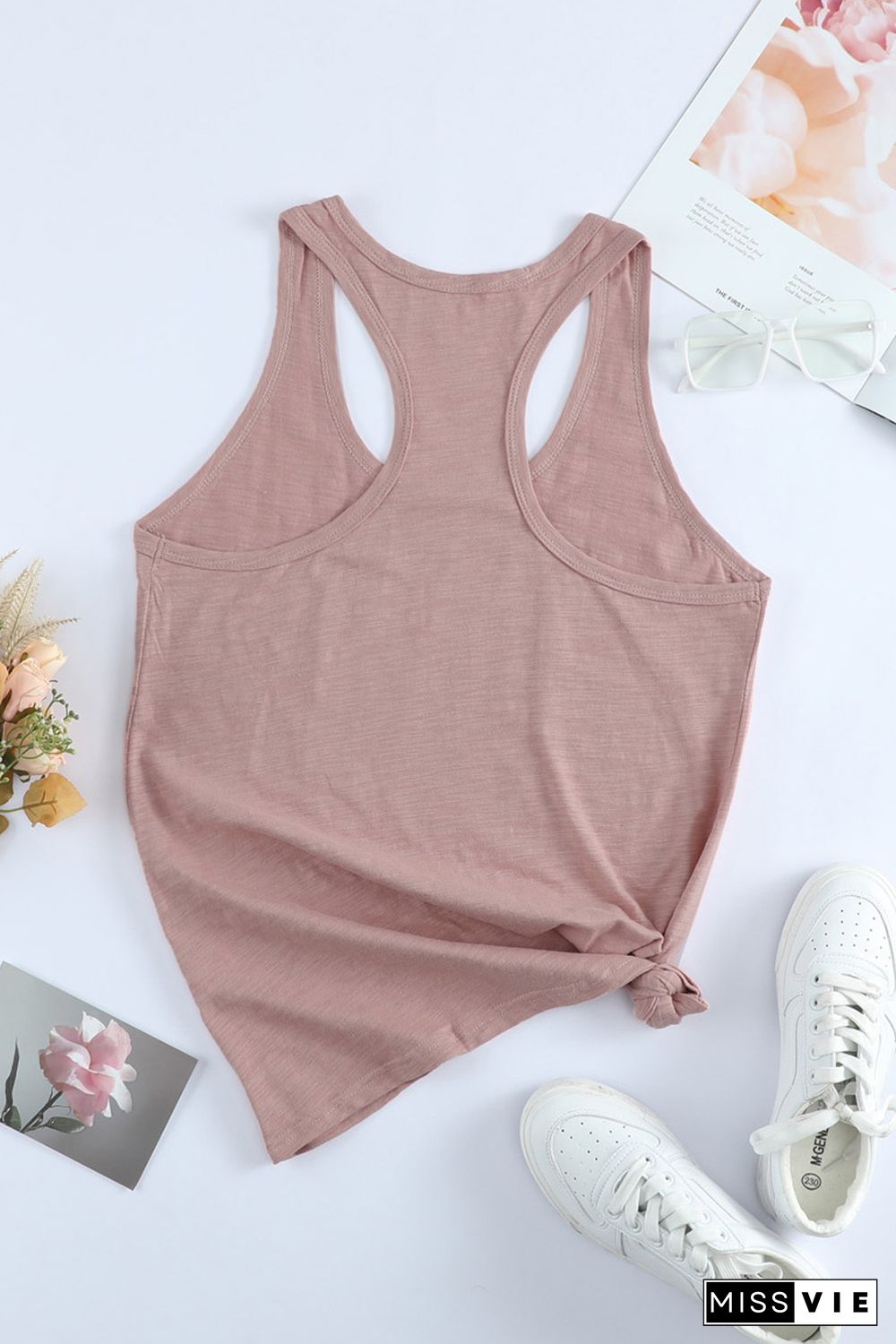 Pink Scoop Neck Basic Solid Tank Top