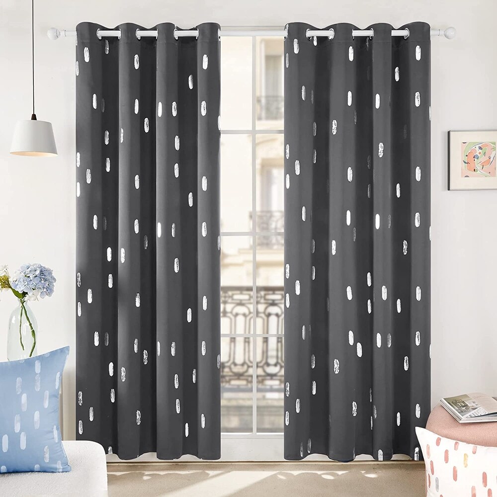 Deconovo Blackout Silver Dots Curtains(2 Panel)