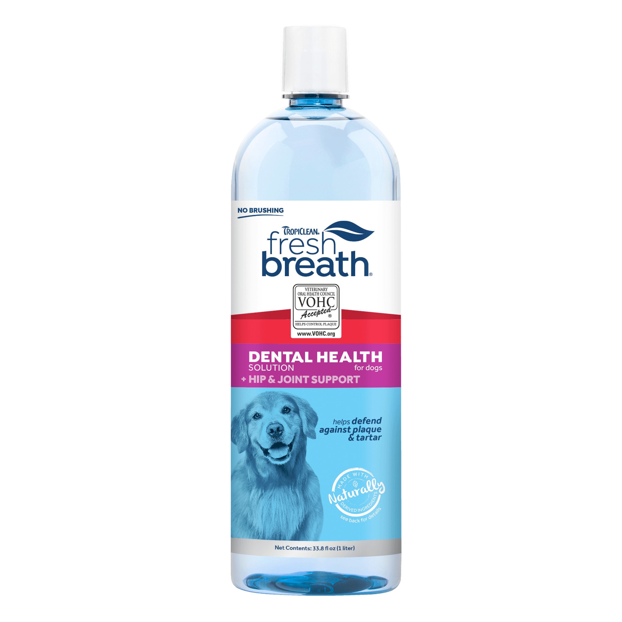 TropiClean Fresh Breath Hip  Joint Dental Health Solution for Dogs， 33.8 fl. oz.