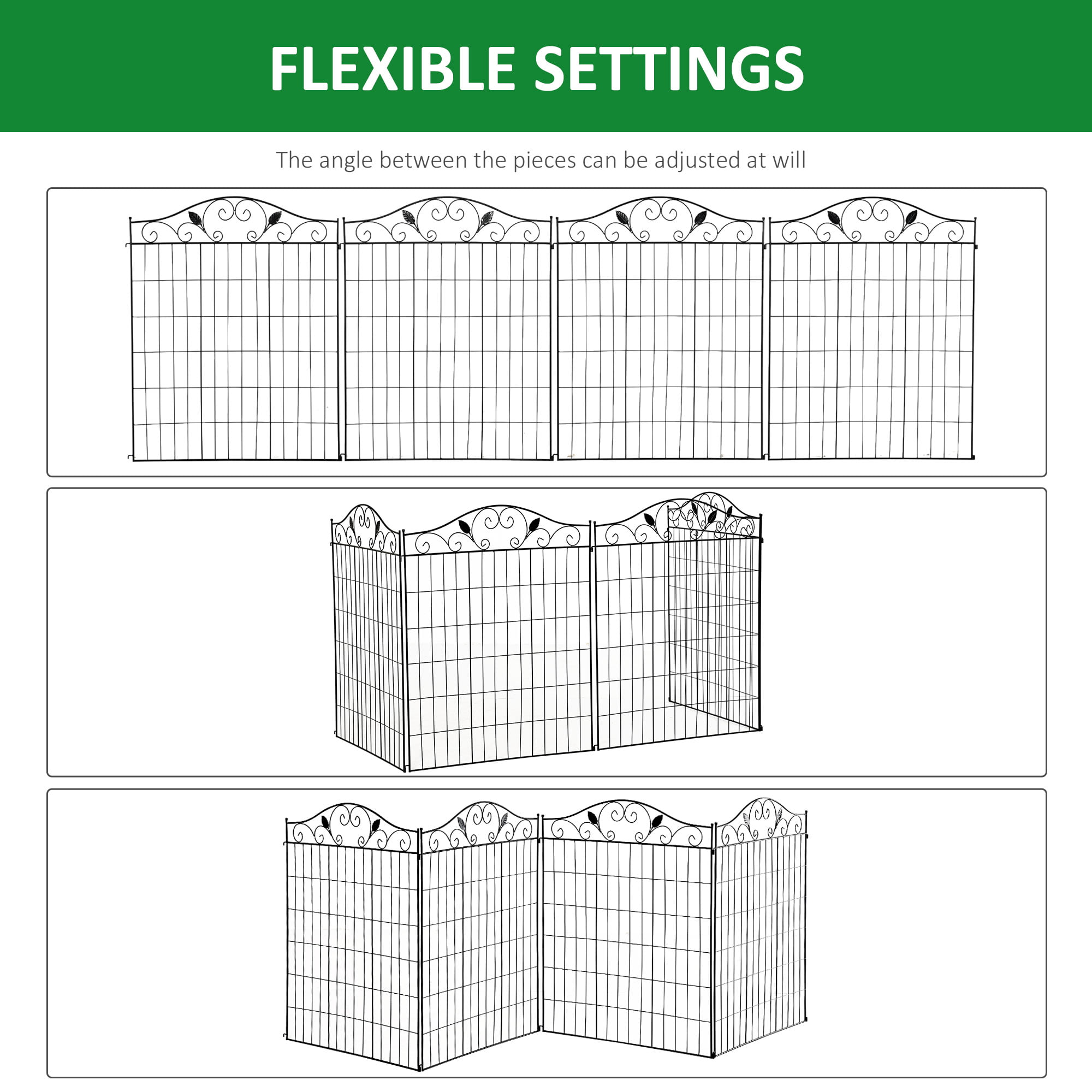 Outsunny Backyard Garden Decorative Fencing with 4 Panels and Steel Wire Frame