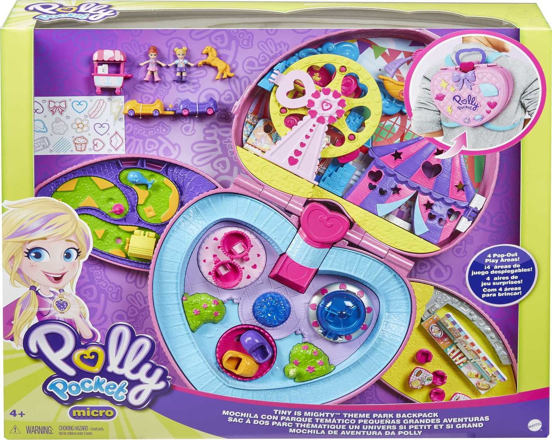 Polly Pocket Travel Toys, Backpack Playset and 2 Dolls, Theme Park