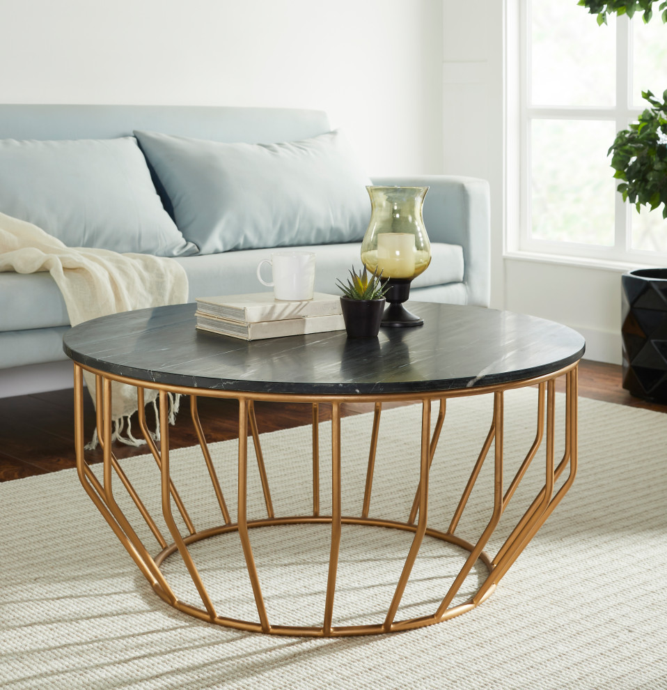 Gold Leaf Round Coffee Table   Contemporary   Coffee Tables   by Oak Idea Corporation  Houzz