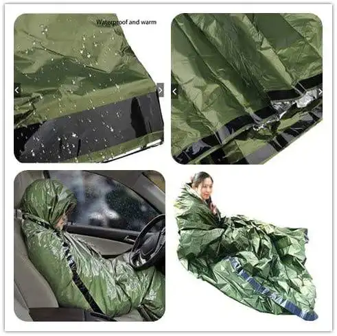 Custom Logo Ultralight Green PE Thermal Mylar Bivy Outdoor Camping Survival Gear Emergency Sleeping Bag with Whistle