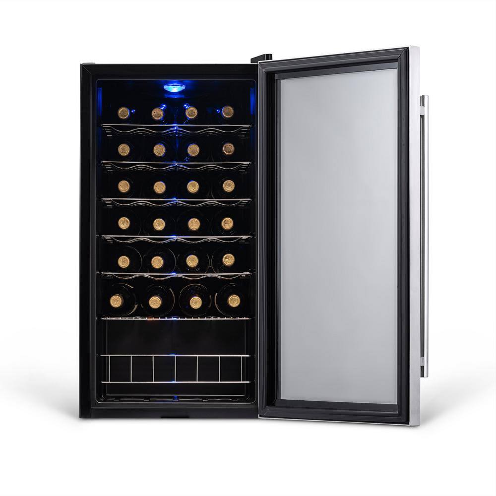 NewAir Single Zone 27-Bottle Freestanding Wine Cooler Fridge with Exterior Digital Thermostat and Chrome Racks Stainless Steel AWC-270E