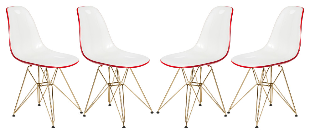 Cresco Molded 2 Tone Eiffel Side Chair  Gold Base  Set of 4  White Red  CR19WRG4   Midcentury   Dining Chairs   by GwG Outlet  Houzz