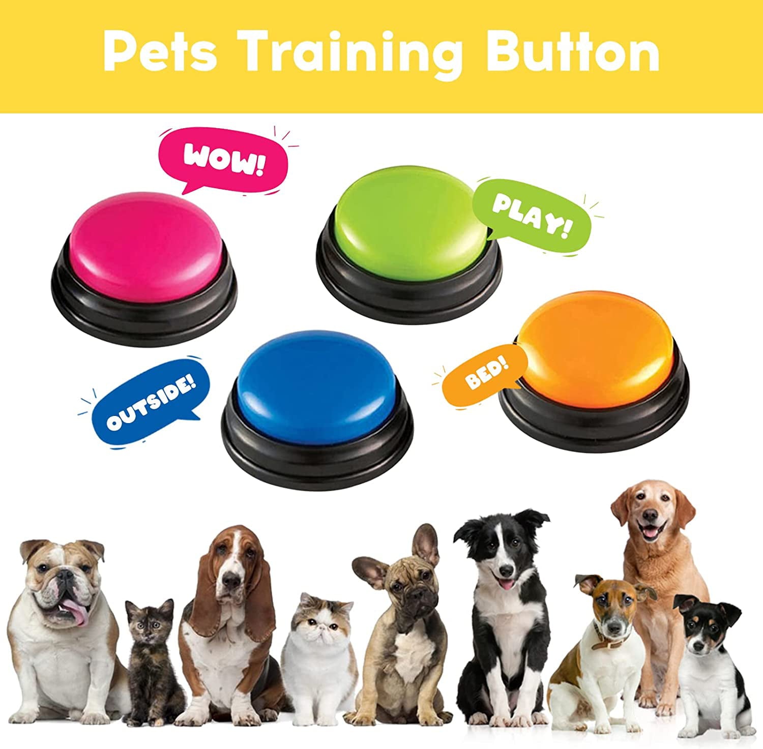 MoveCatcher Voice Recording Button， Dog Buttons for Communication Pet Training Buzzer， Speaking Button for Dog Training 30s Record and Playback - Games and Stuff for Dogs - Set of 4