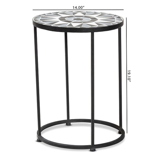 Kaden Modern Metal Outdoor Side Table with Colored Glass Tabletop