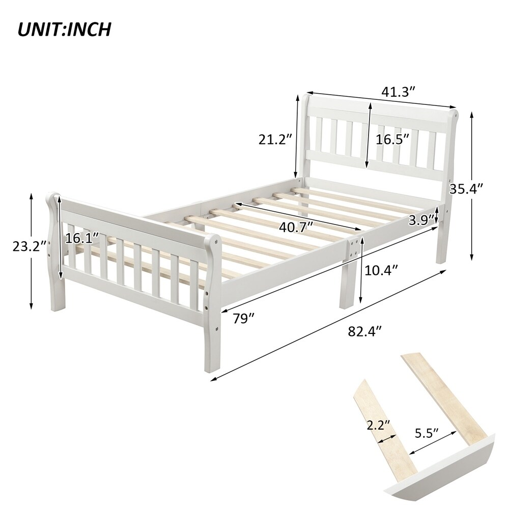 Wood Platform Bed Twin Bed Frame Panel Bed Mattress Foundation Sleigh Bed with Headboard/Footboard/Wood Slat Support