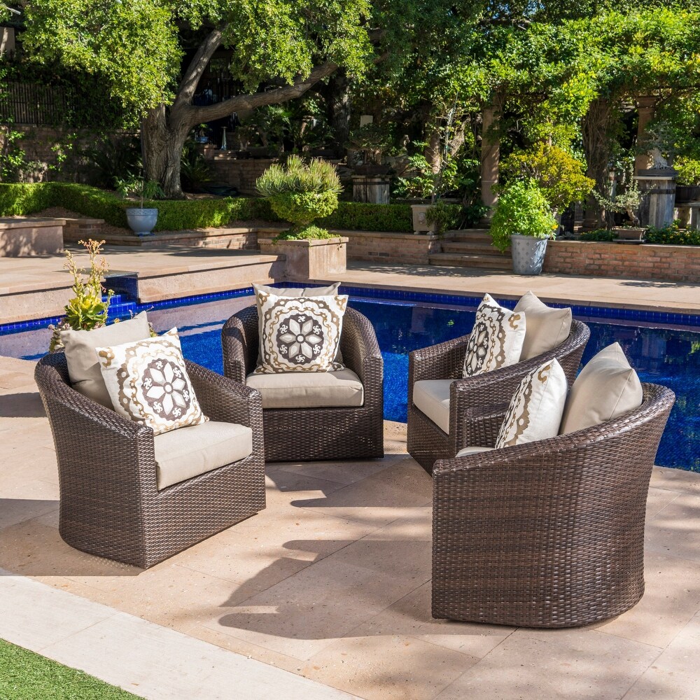 Darius Outdoor Aluminum Framed Wicker Swivel Club Chair (Set of 4) by Christopher Knight Home