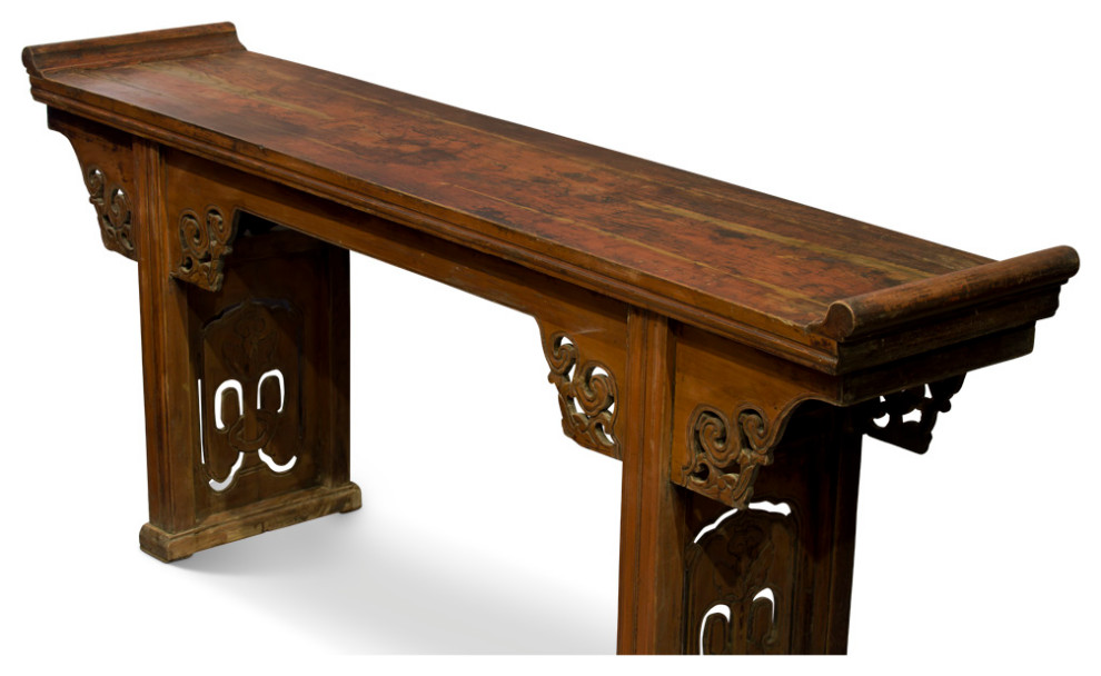 Vintage Elmwood Imperial Chinese Grand Altar Table with Cloud Motif   Asian   Console Tables   by China Furniture and Arts  Houzz