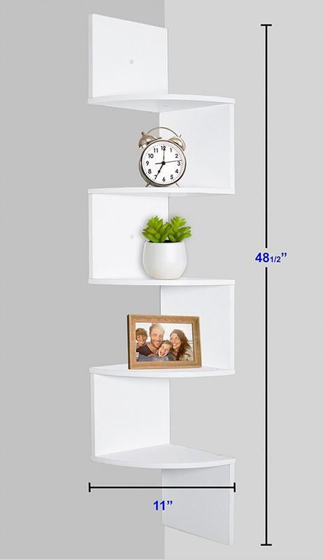 Greenco 5 Tier Wood Floating Wall Mount Corner Shelves White Finish