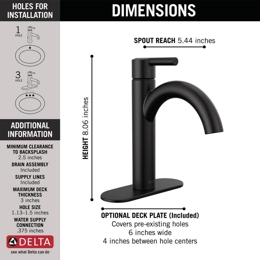 Delta Nicoli JSpout Single Hole SingleHandle Bathroom Faucet in Matte Black