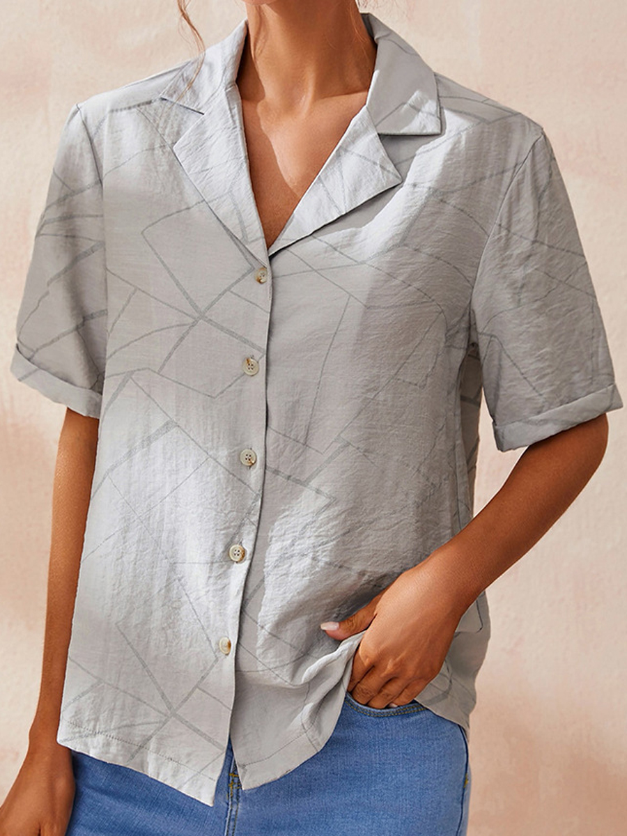 Casual Geometric Print Lapel Short Sleeve Shirt