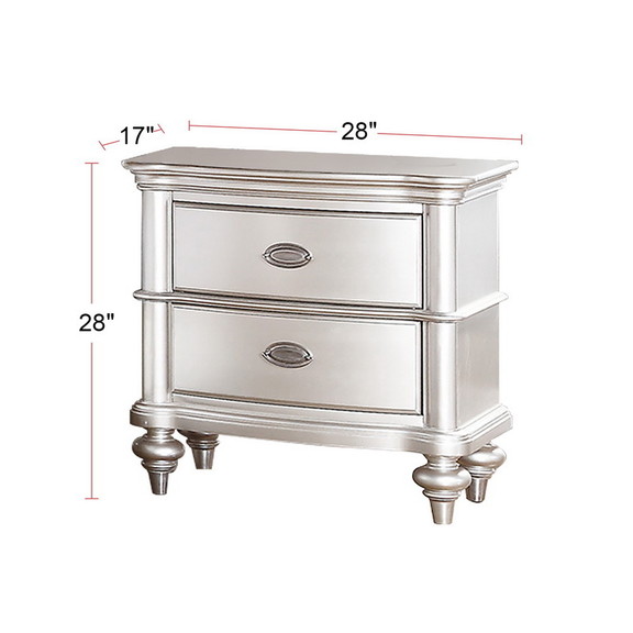 Wood Nightstand with 2 Drawer in Antique Silver SR...