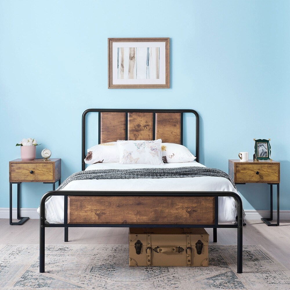 Taomika 3 pieces Bed with Wood Headboard and Nightstands Sets