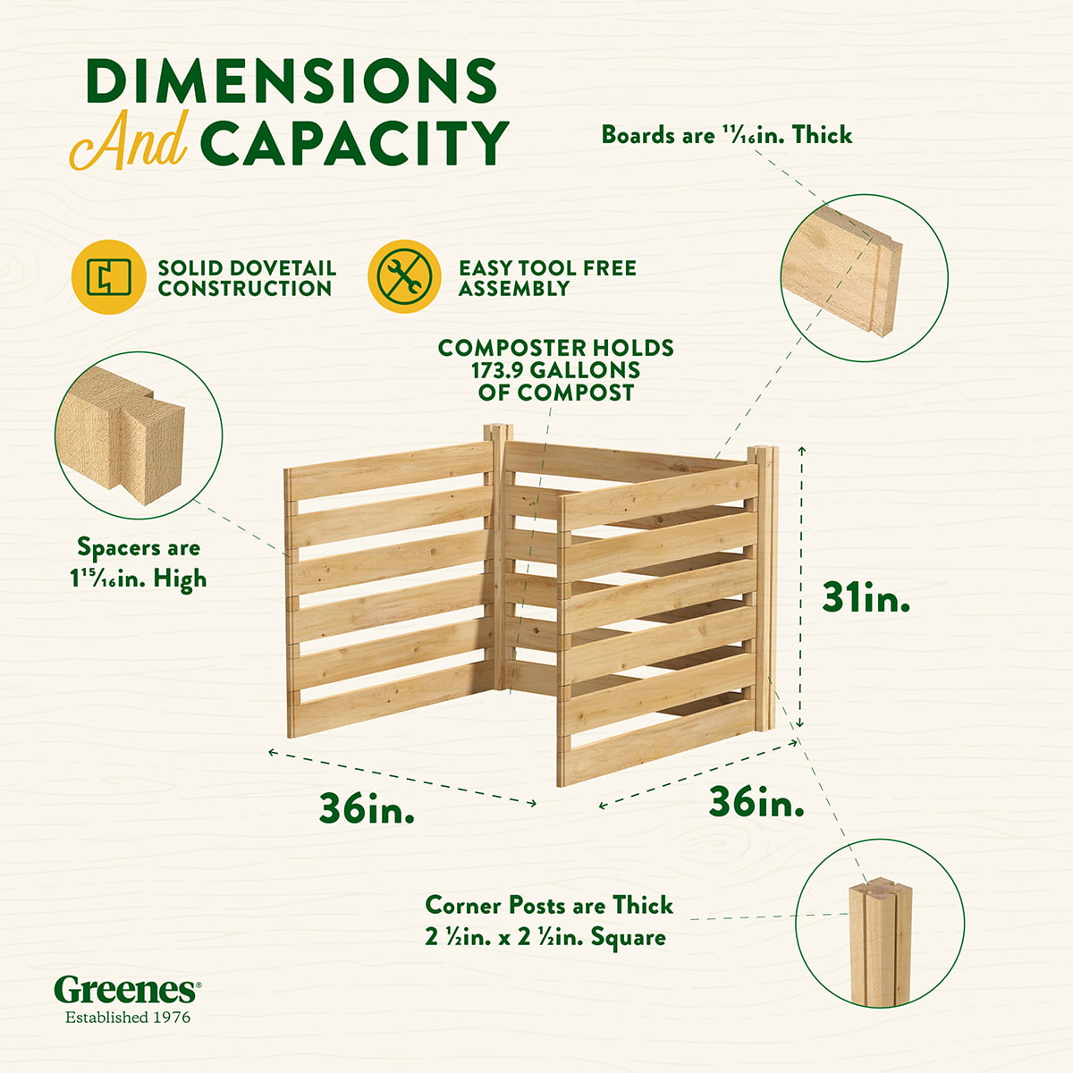 Greenes Fence Cedar Wood Composter Add-On Kit 36" x 36" x 31"