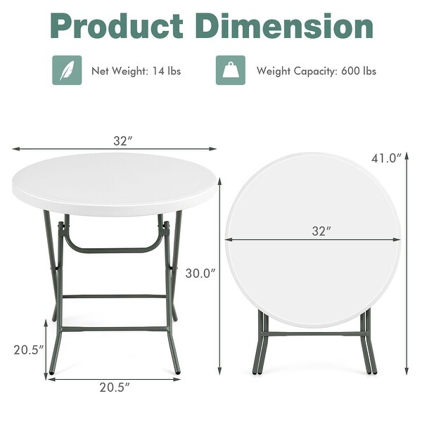 32'' Round Folding Table Portable and Lightweight Table White