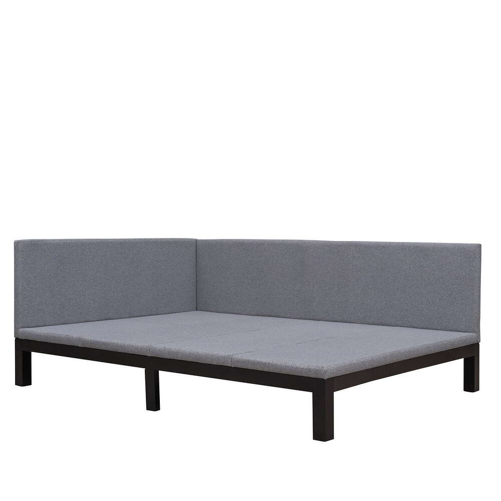 Full Linen Upholstered Daybed Single Sofa Bed  Three Dimensional Geometric Space Design Daybed for Single Apartment  Grey