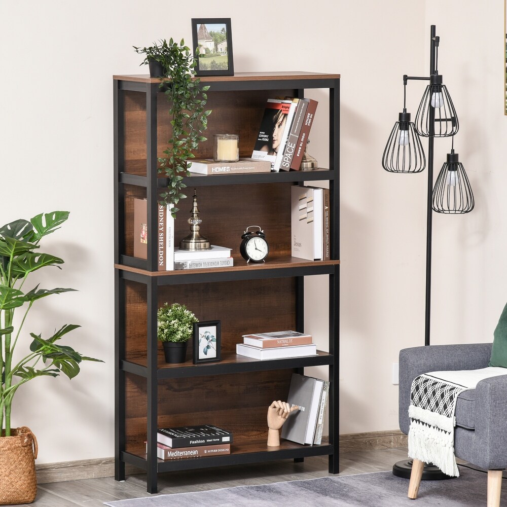 HOMCOM 4 Tier Bookshelf Utility Storage Shelf Organizer with Back Support and Anti Topple Design   11.75*31.5*59.75