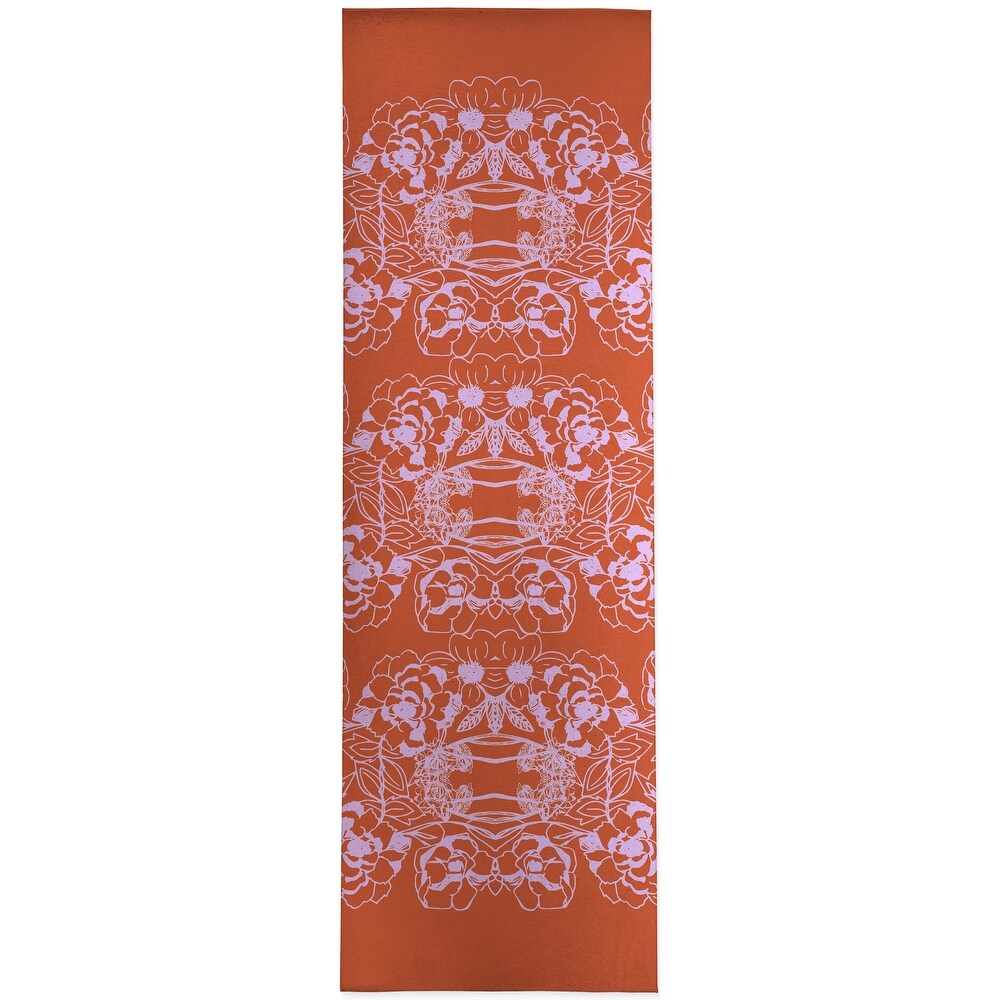 WOODBLOCK FLORAL ORANGE Kitchen Mat by Kavka Designs