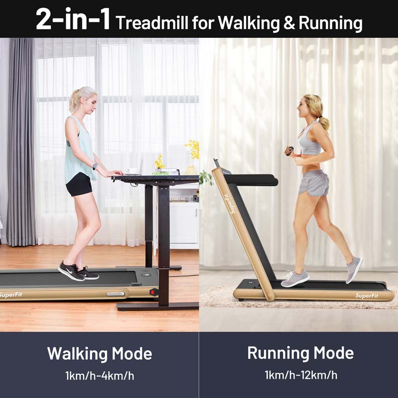 2 in 1 Folding Treadmill, 2.25HP Under Desk Electric Treadmill, Portable Walking Running Machine with Dual Display & Smart App Control