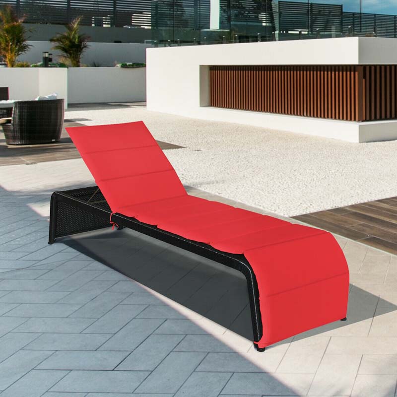 Wicker Outdoor Chaise Lounge Chair with Cushion, 5-Position Pool Lounge Chair Patio Beach Sun Lounger