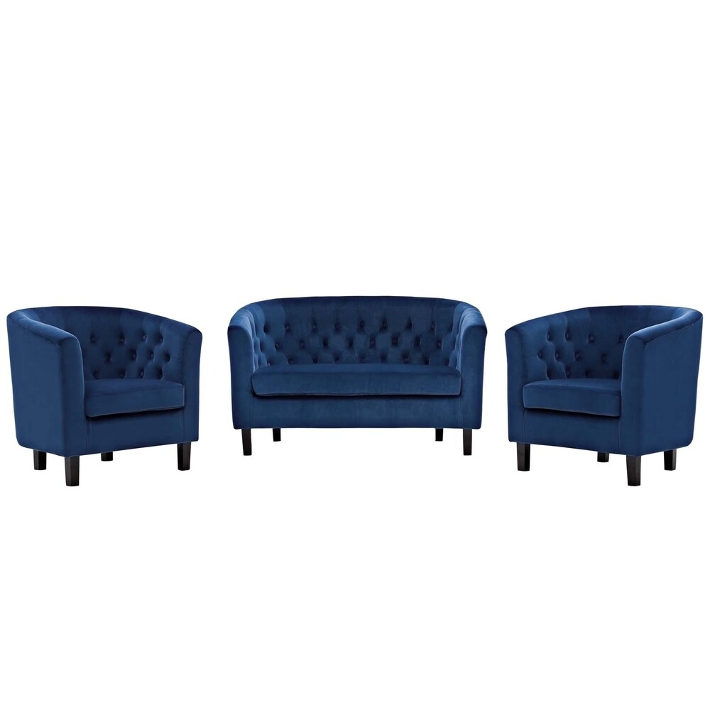 Prospect 3 Piece Velvet Loveseat and Armchair Set