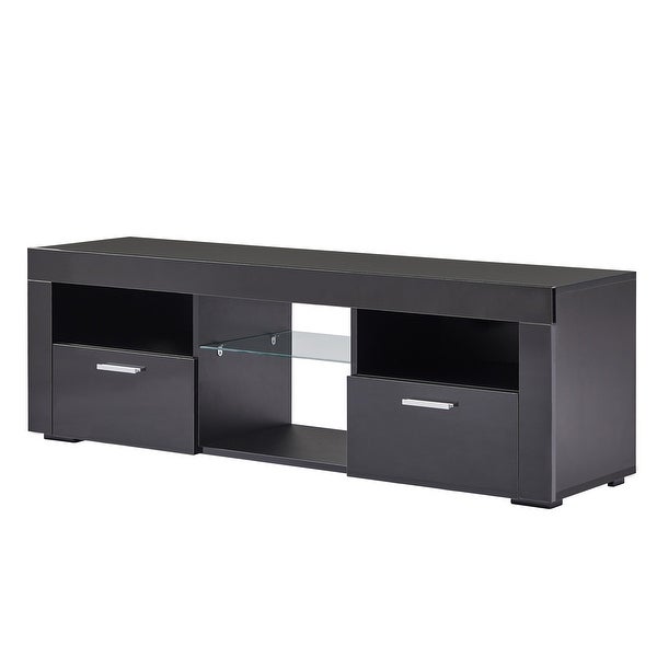 Black morden TV Stand with LED Lights，high glossy front TV Cabinet，can be assembled in Lounge Room， Living Room ，Black