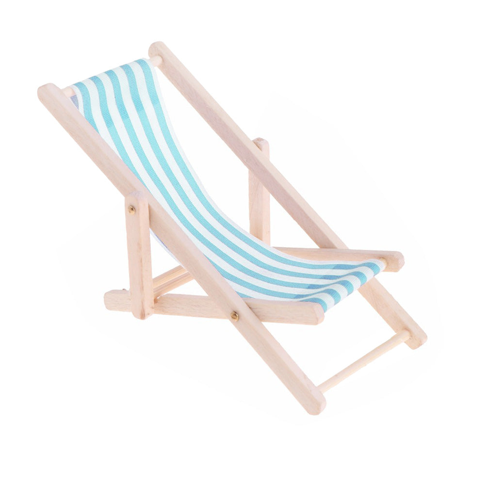 Hemoton 1Pc Beach Chair Model Mini Outdoor Ornament Stripe Recliner Miniature Play House Accessory for DIY (Sky-blue)